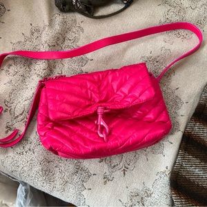Rebecca Minkoff Edie nylon flap bag in acid pink
